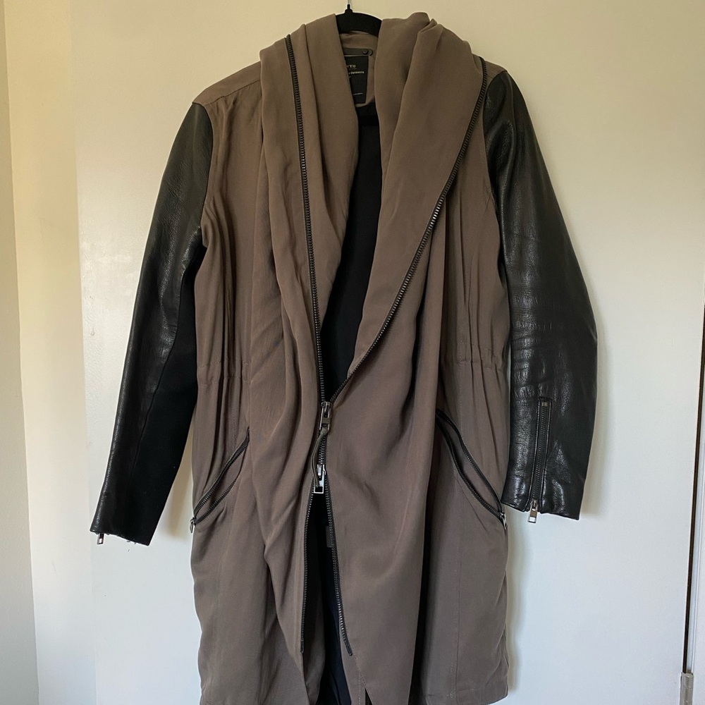 Allsaints Coat with Leather Sleeves